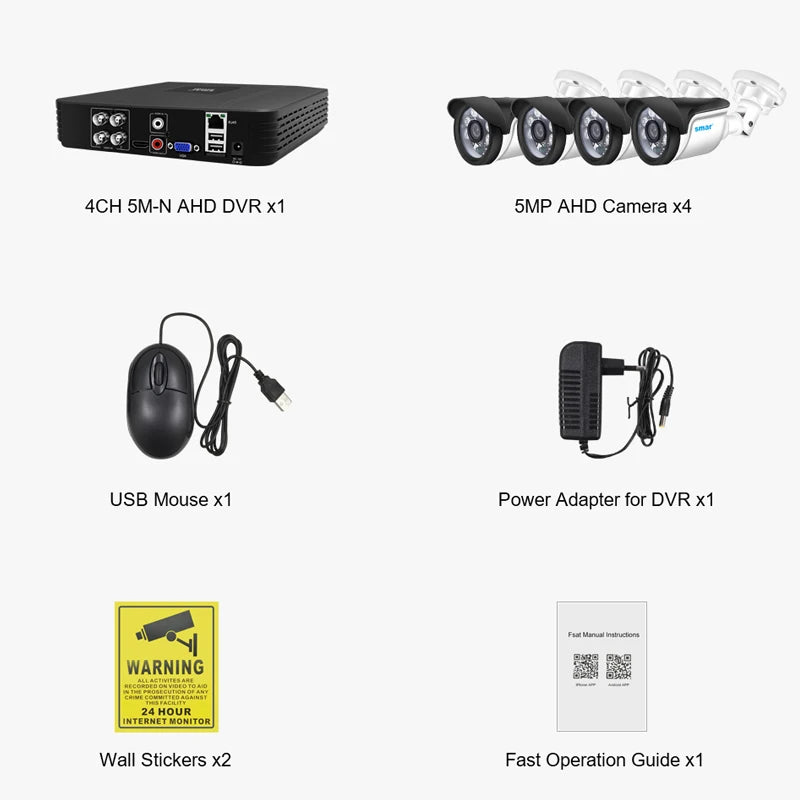 Sistema de Cámaras de Seguridad Smar 4CH 5M-N HD DVR Kit | Conjunto de Videovigilancia para Hogar o Negocio