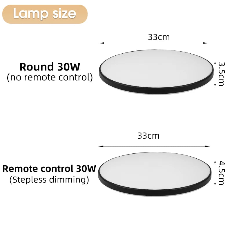 Lámpara de Techo LED Moderna 30W con Regulación Continua y Control Remoto