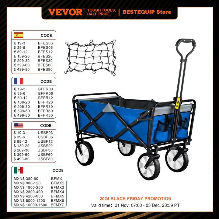 Carrito Plegable VEVOR para Camping, Playa y Picnic - Gran Capacidad y Mango Ajustable