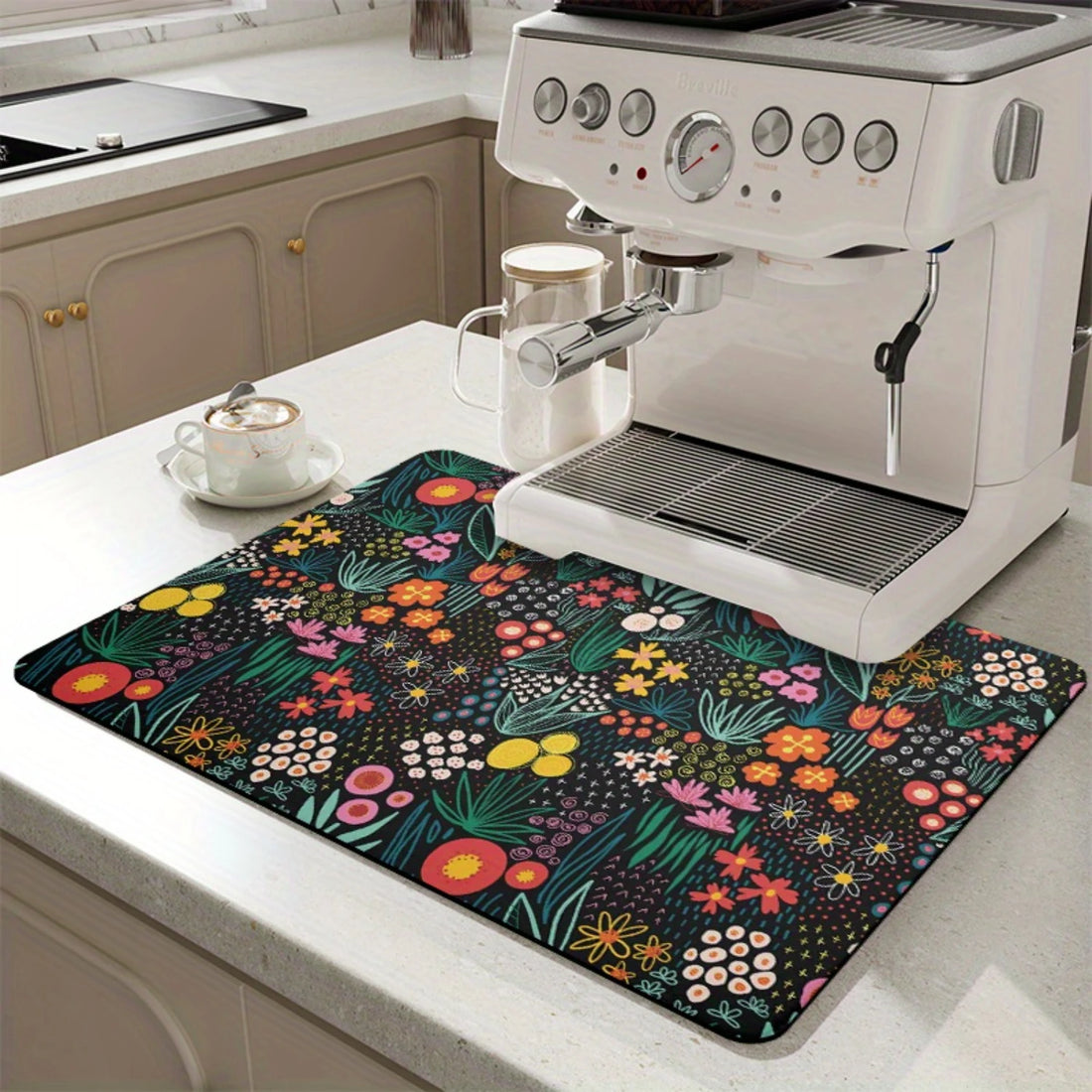 Alfombrilla Absorbente Multiuso con Diseño Floral para Cocina y Baño