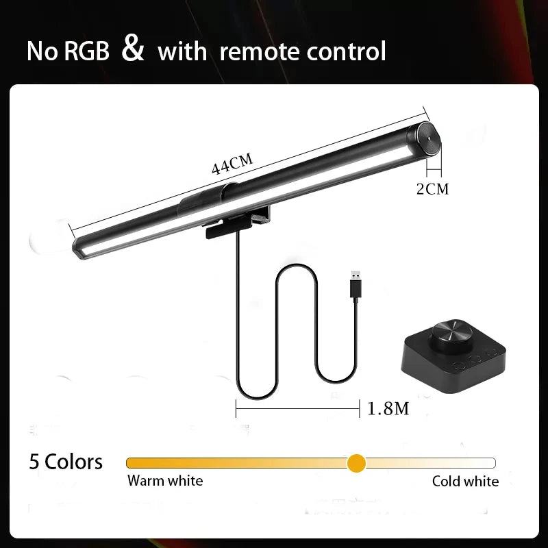 Lámpara de Mesa Regulable LED para Computadora, Luz Colgante USB con Retroiluminación RGB, Ideal para Oficina, Lectura y Ambiente de Juegos