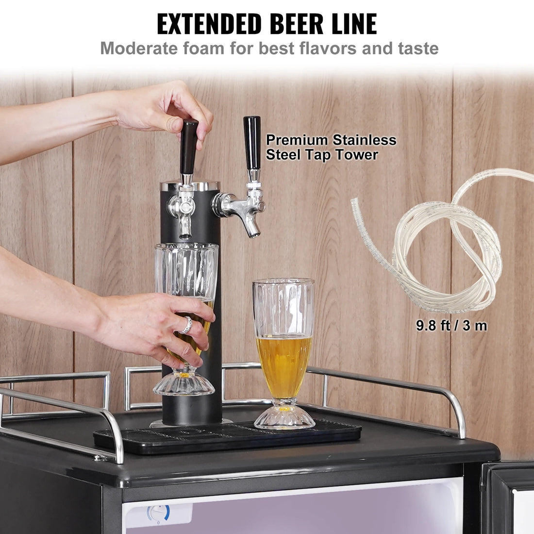 VEVOR 152L Kegerator de Cerveza de Acero Inoxidable con Doble Grifo y Regulador Ajustable para Casa