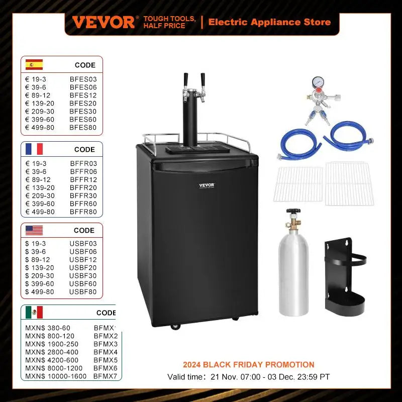 VEVOR 152L Kegerator de Cerveza de Acero Inoxidable con Doble Grifo y Regulador Ajustable para Casa