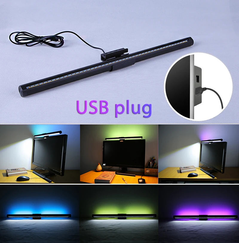 Lámpara de Mesa Regulable LED para Computadora, Luz Colgante USB con Retroiluminación RGB, Ideal para Oficina, Lectura y Ambiente de Juegos