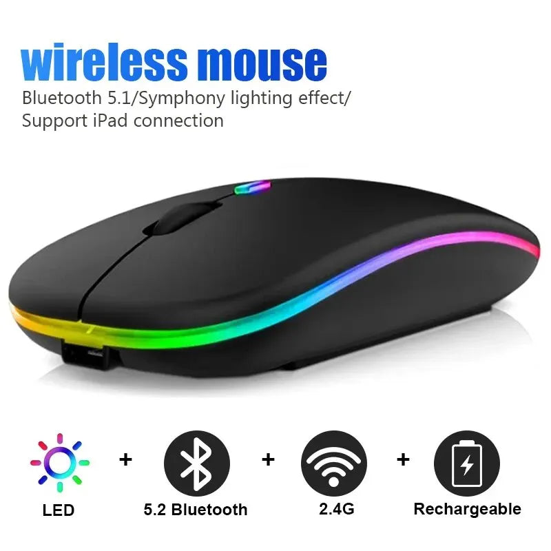 Mouse Inalámbrico RGB Recargable Bluetooth con Iluminación LED y Diseño Ergonómico para Gaming