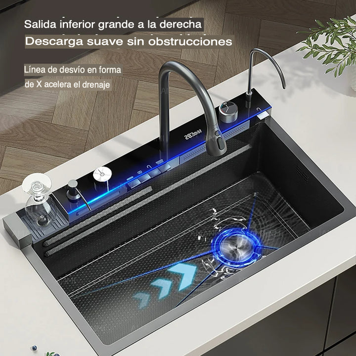 Fregadero de Cocina con Cascada y Grifo Digital Integrado