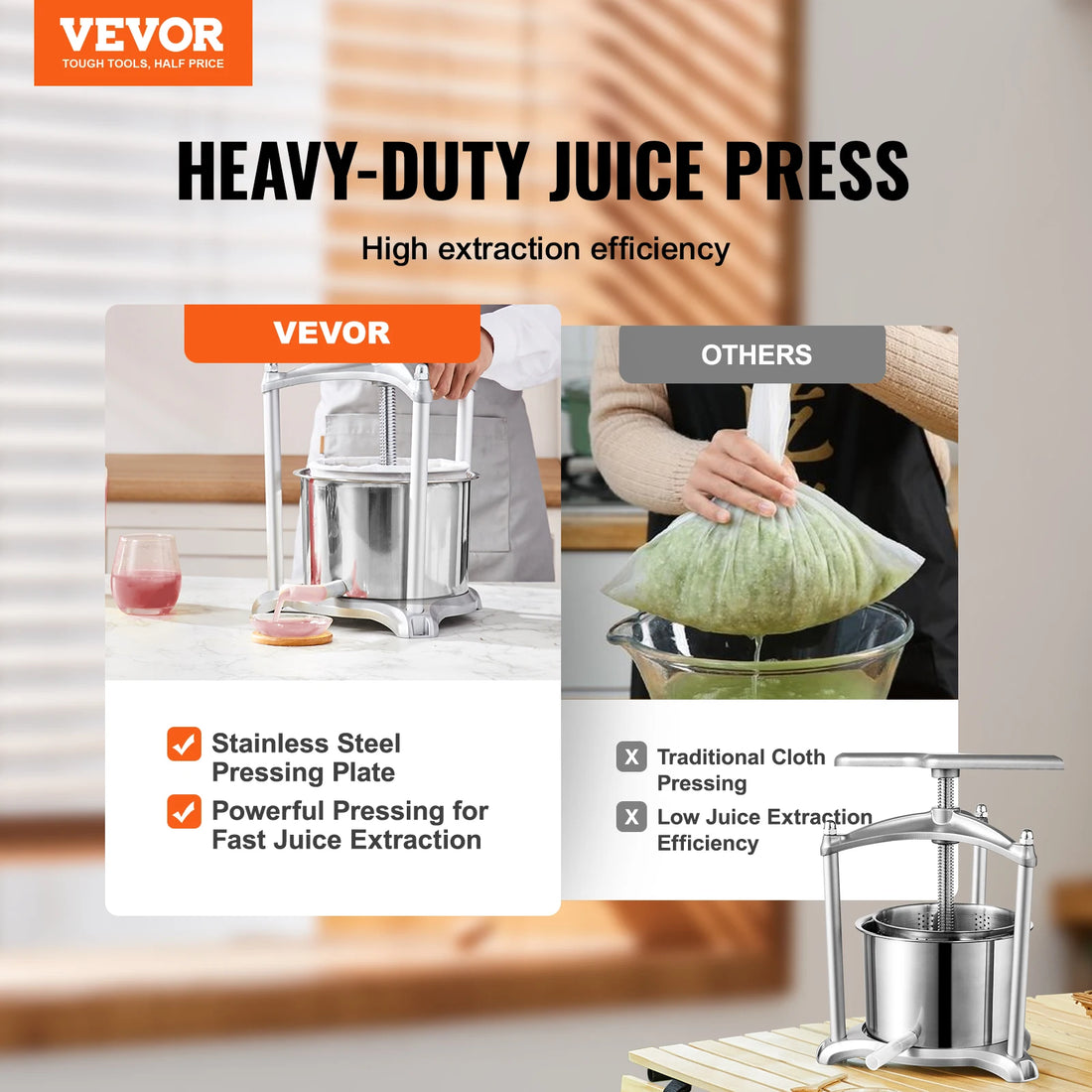 Prensa Manual para Frutas y Vino VEVOR 1.6 Gal/6L - Fabricante de Jugo de Frutas y Vino, Máquina para Hacer Jugo de Vegetales para Cocina en Casa