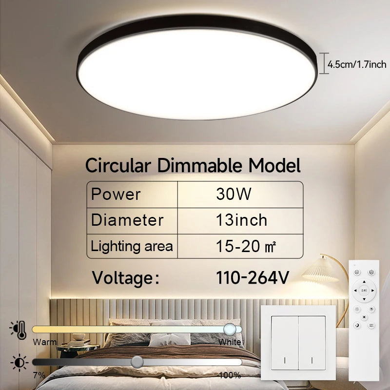 Lámpara de Techo LED Moderna 30W con Regulación Continua y Control Remoto