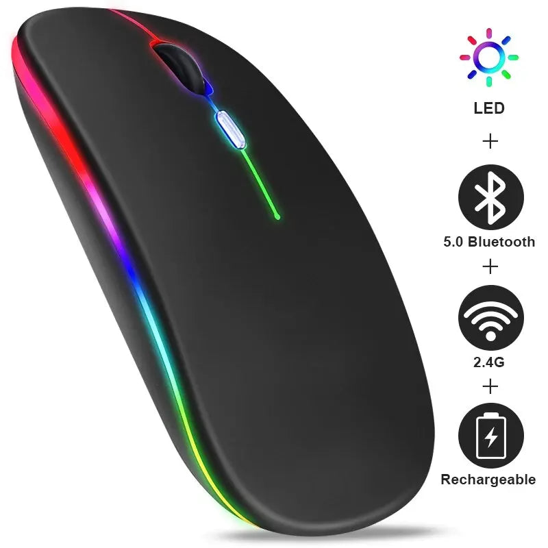 Mouse Inalámbrico RGB Recargable Bluetooth con Iluminación LED y Diseño Ergonómico para Gaming