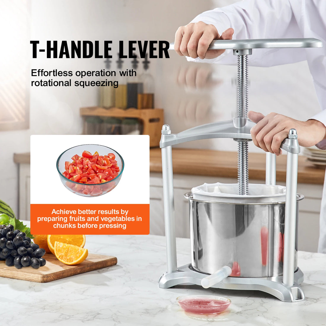 Prensa Manual para Frutas y Vino VEVOR 1.6 Gal/6L - Fabricante de Jugo de Frutas y Vino, Máquina para Hacer Jugo de Vegetales para Cocina en Casa