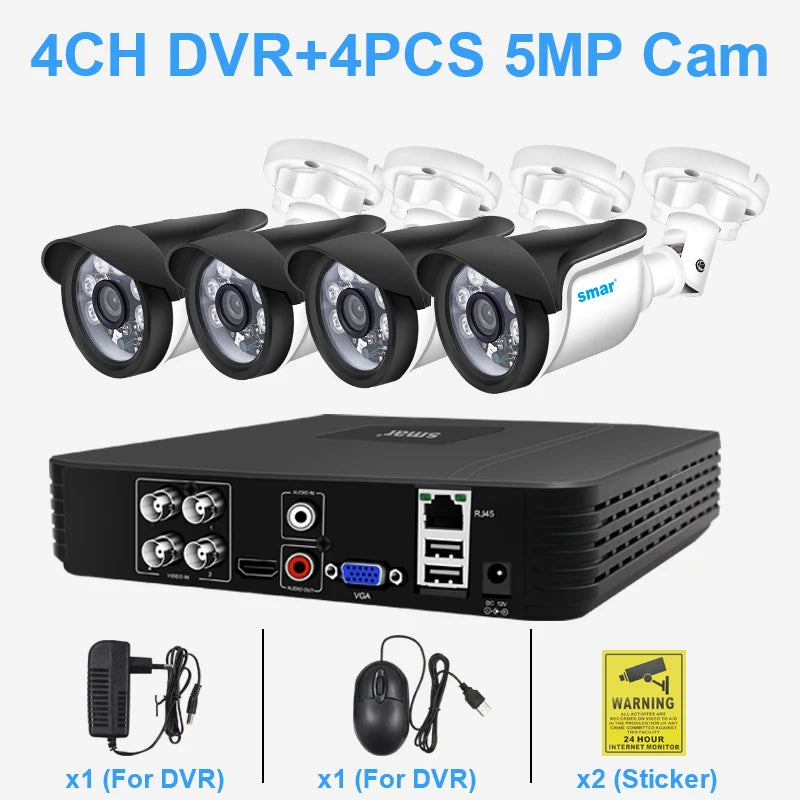 Sistema de Cámaras de Seguridad Smar 4CH 5M-N HD DVR Kit | Conjunto de Videovigilancia para Hogar o Negocio