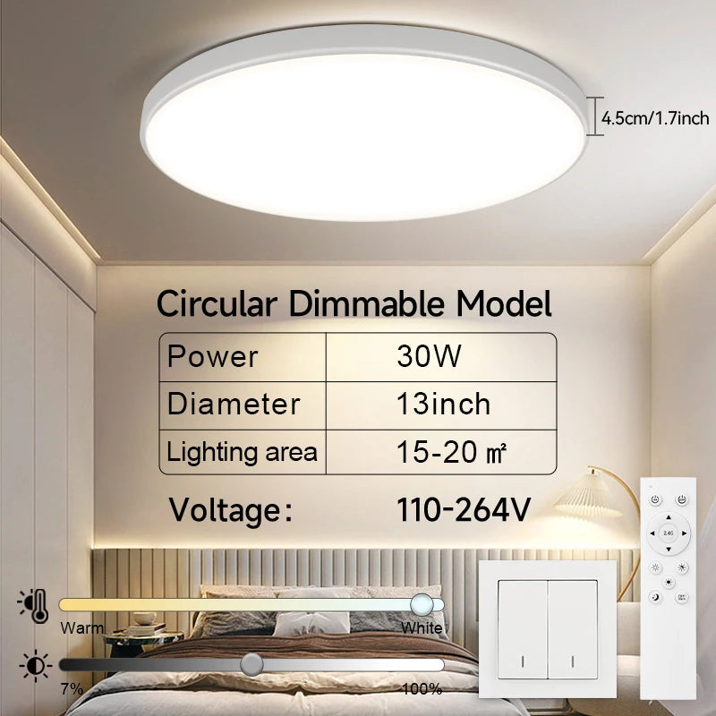 Lámpara de Techo LED Moderna 30W con Regulación Continua y Control Remoto