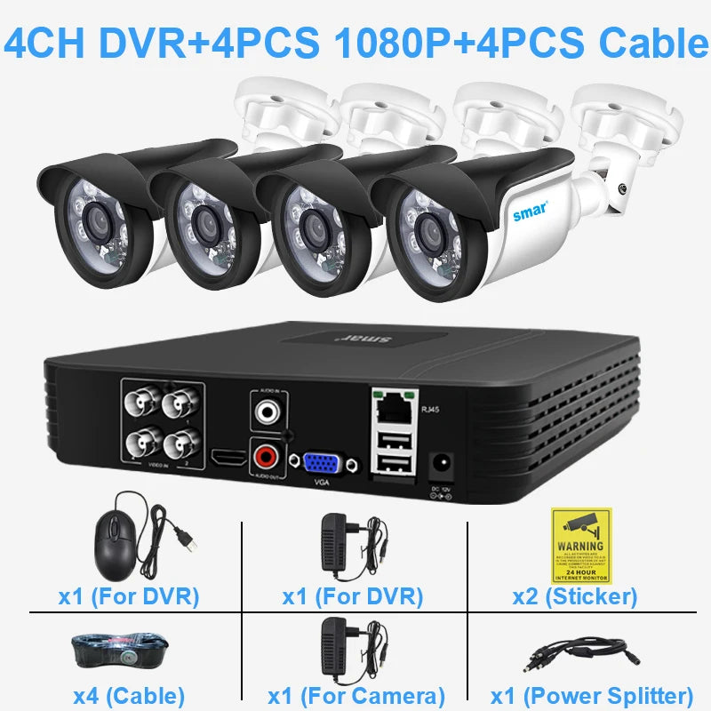 Sistema de Cámaras de Seguridad Smar 4CH 5M-N HD DVR Kit | Conjunto de Videovigilancia para Hogar o Negocio