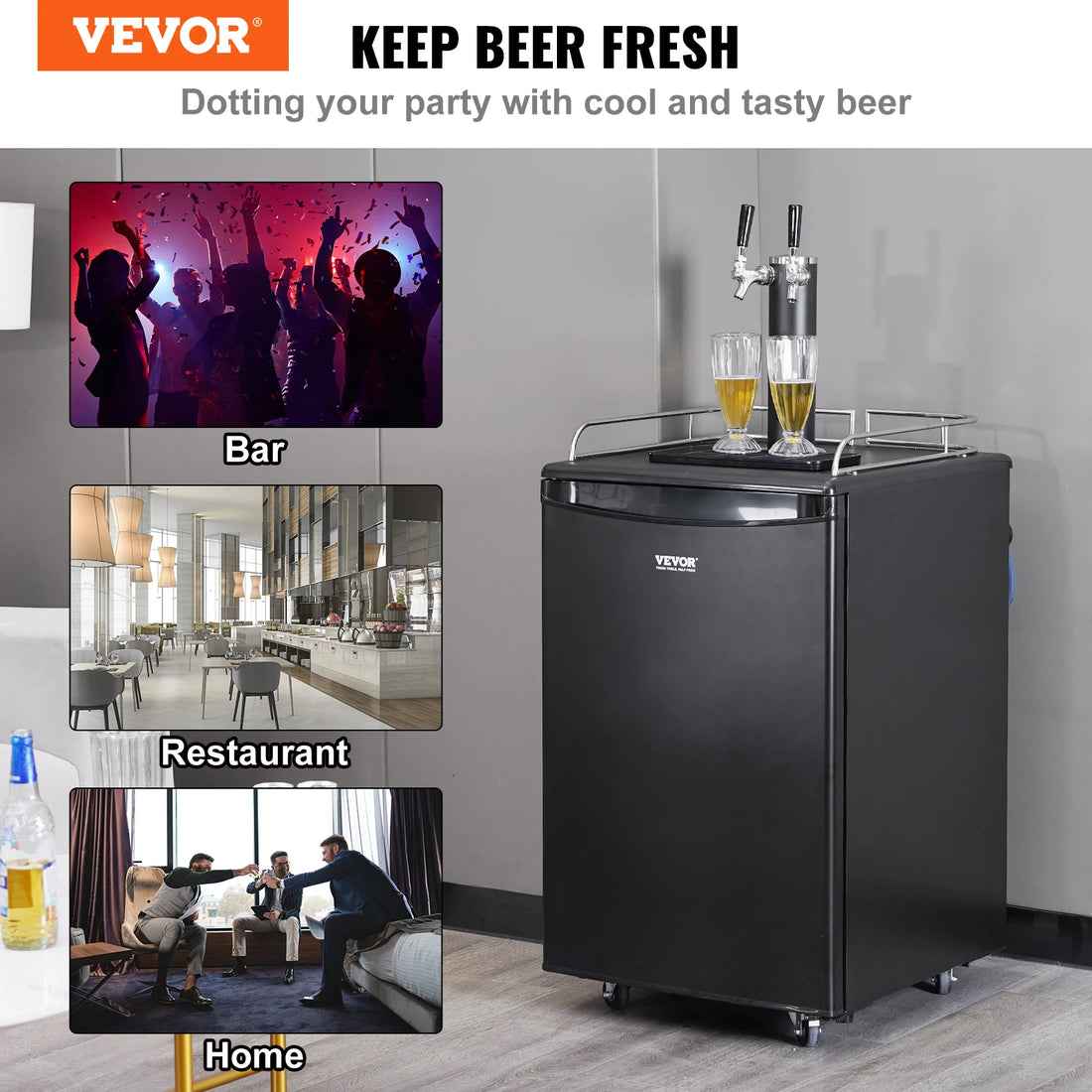 VEVOR 152L Kegerator de Cerveza de Acero Inoxidable con Doble Grifo y Regulador Ajustable para Casa