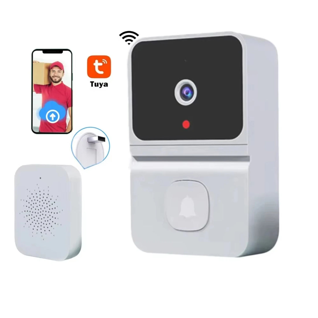 Timbre de Video WiFi con Cámara Inalámbrica, Detección de Movimiento PIR, Alarma IR y Seguridad Inteligente