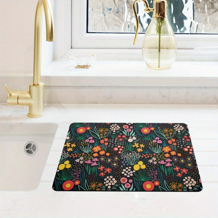 Alfombrilla Absorbente Multiuso con Diseño Floral para Cocina y Baño