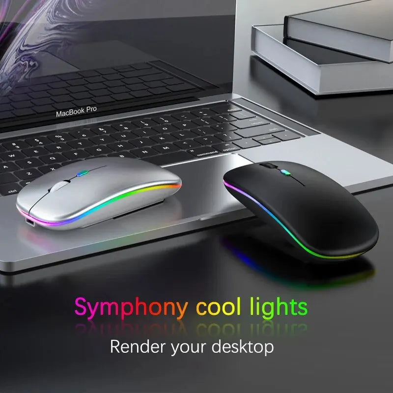 Mouse Inalámbrico RGB Recargable Bluetooth con Iluminación LED y Diseño Ergonómico para Gaming